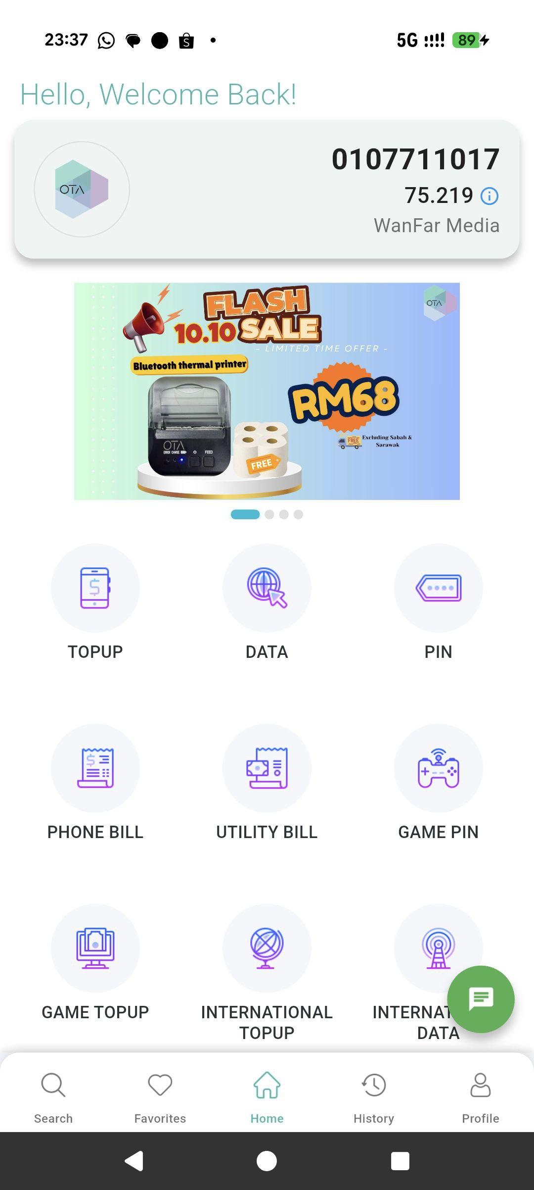 Gambar aplikasi WanTopup OTA MY